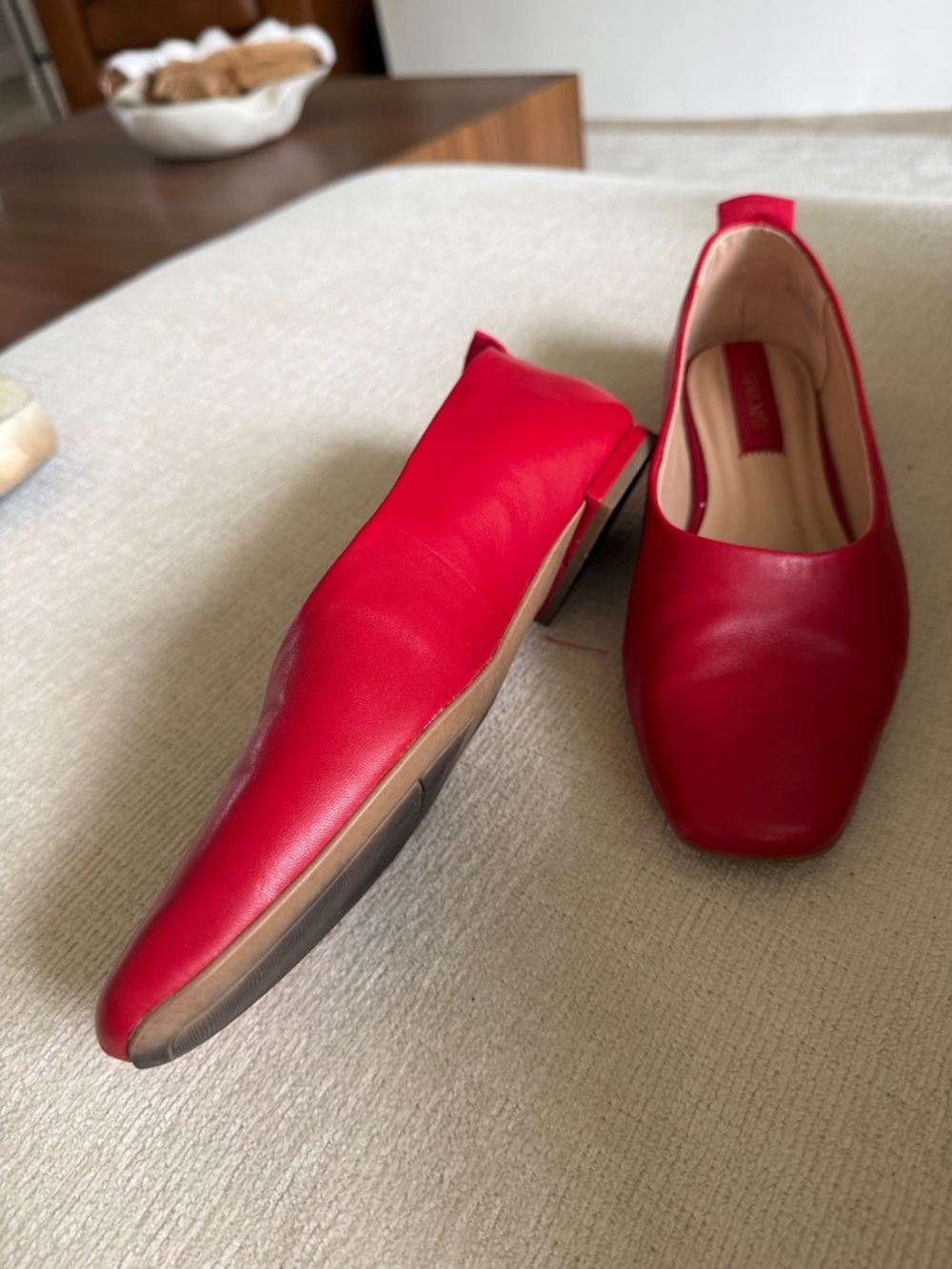 Franco Sarto Red Leather Square-Toe Flats
